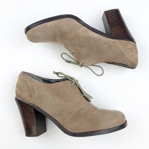 Suede Lace-Up Chunky Heel Booties - Taupe